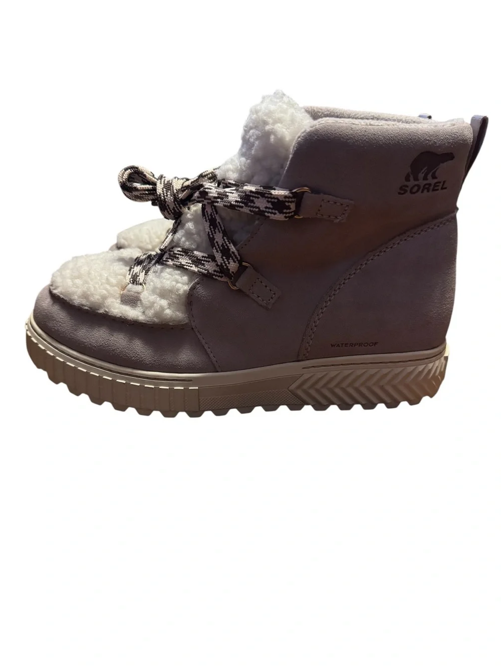 Sorel Women’s Light Gray and White Shearling Lace-Up Boot Size 11 WMNS